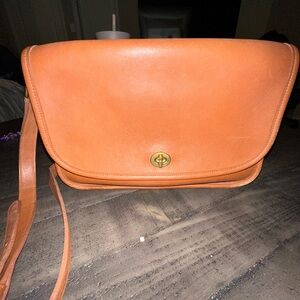 Coach Tan Leather Crossbody Bag with Flap Closure